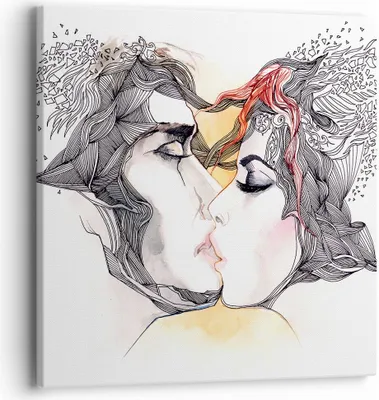 Produktbild von Bild auf Leinwand - Leinwandbild - Paar Küssen Abstraktion - 40x40cm - Wand Bild - Wanddeko - Leinwanddruck - Bilder - Kunstdruck - Wanddekoration - Leinwand bilder - Wandkunst - AC40x40-3005