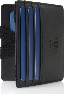 Produktbild von WEST® Magic Wallet mit Münzfach, Geschenkverpackung. Kompakt, trickreich, mit extra starken Geldbändern und RFID-Schutz. Dünne Geldbörse in Schwarz