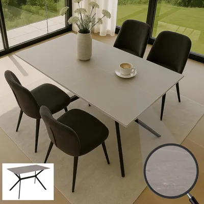 Produktbild von Esszimmertisch MCW-O58, Esstisch Sinterstein Metall, Marmor-Optik 120cm grau