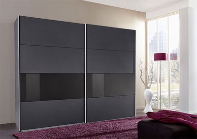 Schwebetürenschrank Kleiderschrank Bramfeld graphit schwarzglas 270cm