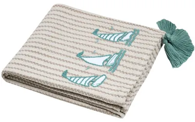 Immagine prodotto di STOF: Coperta in pile, coperta per divano, coperta decorativa, 125x150 cm, beige, verde. Plaid in cotone
