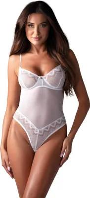 Zdjęcie produktu dla Obsessive Alissium Body białe XS/S z koronką i regulacją