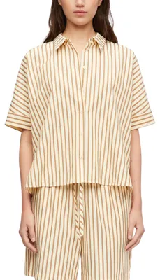 Productafbeelding van COMMA damesblouse – Oversized, seersucker, gestreept, met knoopsluiting en kraag