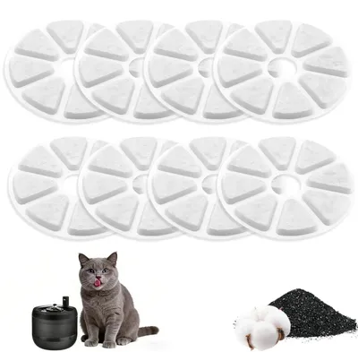 Immagine prodotto di 8 filtri di ricambio in carbone attivo per fontanelle per gatti, compatibili con i modelli PAW3210/02, sistema di filtraggio a tre stadi