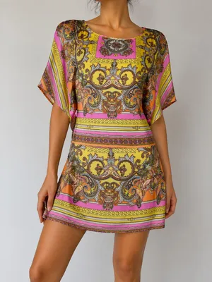 Produktbild von 621140 Kapalua Damen Bluse Tunika Gelb/Braun/Rosa Gr. 36 – 95% Viskose, 5% Elasthan, leicht und bequem