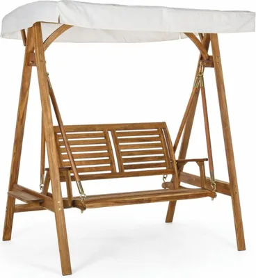 Produktbild von Casa Padrino Luxus Hollywood Schaukel Braun / Weiß 185 cm - Garten Schaukel