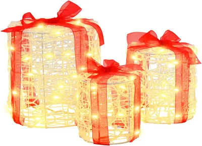Image de Décoration de boîte cadeau 3 pcs Blanc chaud 20 x 20 x 21 cm