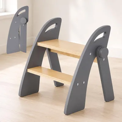 Klappbarer Kinder-Hocker aus Massivholz, 2 Stufen, bis 130 kg