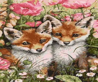 Produktbild von "Malen nach Zahlen: Fuchs in Blumen, 50x40 cm, mit Rahmen. Kreatives Bild."