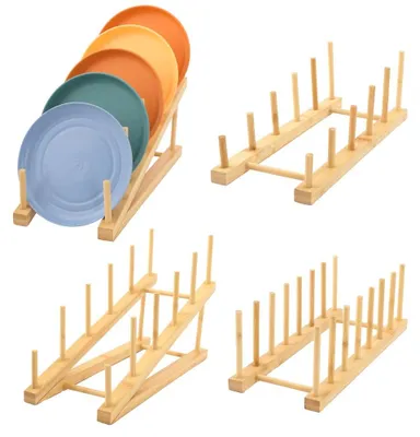 3-teiliges Bambus-Abtropfgestell für Geschirr, Tassen & Deckel