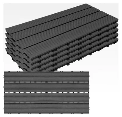 Produktbild von WPC Terrassenfliesen 60x30cm Holzoptik Klickfliese mit Plastik Entwässerungsnetz Wetterfeste Balkonfliese 6er Set für 1m² Außenbereich