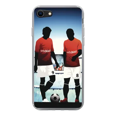 Produktbild von MuchoWow® Handyhülle Schutzhülle Hülle für iPhone SE 2022 Eine Illustration von zwei Fußballspielern in einem Stadion - Jungen - Mädchen - Kinder Silikon Softcase Handy Hülle - Schutzhülle