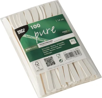 Produktbild von PAPSTAR Papier-Rührstäbchen "pure" Länge: 140 mm weiß 100 Stück