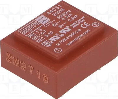 Immagine prodotto di 1 trasformatore: rivestito, 50mA, 117VAC, 50mA, 44031 - Trasformatori, 6V, 6V, 0,6VA