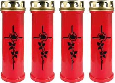 Produktbild von Grabkerze Rot 4er Pack, Brenndauer: 100 Stunden ( je Kerze ), Motiv: Rose Kreuz
