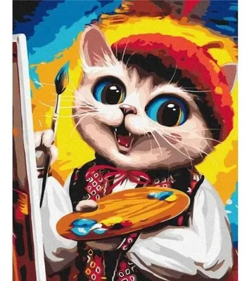 Zdjęcie produktu dla Malowanie po numerach - Kotek Artysta 40x50cm - Twoje Hobby