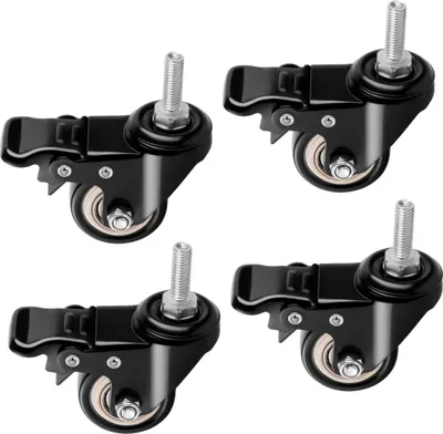 Produktbild von S-POLYTEC 40mm Lenkrolle, Möbelrollen, Transportrollen mit Gewindestift M8, höhenverstellbar mit Bremse (40mm mit Bremse, 4)