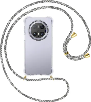 Produktbild von Handykette Backcover-Schutzhülle mit Band (Metall goldfarben) für Huawei Mate 70 Pro - weiß/grau kariert