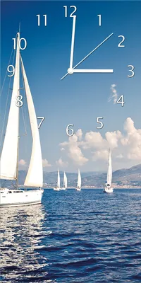 Produktbild von Wallario Design Wanduhr bedruckt, Größe 30 x 60 cm, Motiv: Segelschiff auf dem Mittelmeer