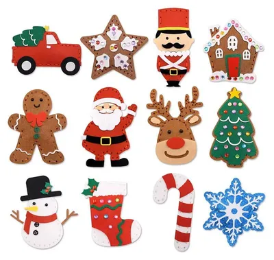 Image de Kit de couture en feutrine Enfants Noël - 12 pièces - Kit couture Décorations de Noël dès 5 ans