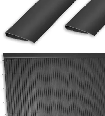 Two pieces of black plastic trim and a section of black fencing.