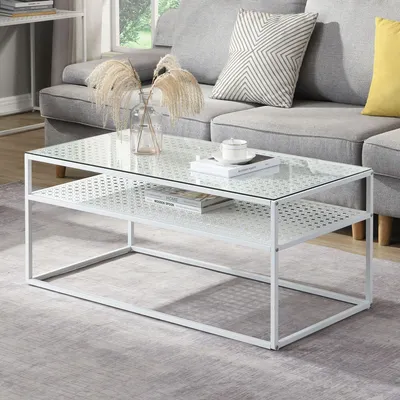 Produktbild von Couchtisch FineBuy Wohnzimmertisch Glas Rechteckig 100 cm Metall Ablage Modern