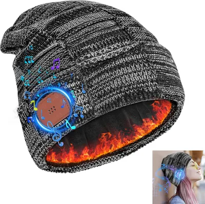 Produktbild von Bluetooth Strickmütze mit Musikfunktion, Anrufe & Stereo, warme Kapuze, USB, V5.0, Uni