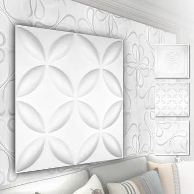 Produktbild von HEXIM 3D Wandpaneele, PVC Kunststoff weiß - Blumen Design Paneele 50x50cm Wandverkleidung (3QM HD038) Deckenpaneel Wandverkleidung