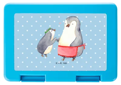 Produktbild von Mr. & Mrs. Panda Bentobox Pinguin mit Kind - Blau Pastell - Geschenk, Familie, Mutter, Vorratsbehälter, Muttertag, Vorbild Mama, Lunchbox, Frühstücksbox, Frischhaltedose
