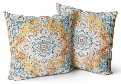 Produktbild von Set mit 2 Boho-Kissenbezügen, 60 x 60 cm, samtweich, im Boho-Retro-Stil, hellgelb, für Sofa, Schlafzimmer und Wohnbereich.