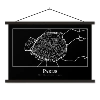Produktbild von MuchoWow® Textilposter Paris - Karte - Stadtplan 120x80 cm mit schwarzem Rahmen - Wanddeko