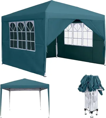 Produktbild von Pavillon 3x3m Wasserdicht Stabil Winterfest Faltpavillon mit 4 Seitenteilen und Fenstern Faltbare Gartenpavillon UV-Schutz Gartenzelt Partyzelt für Outdoor Garten Party, Grün
