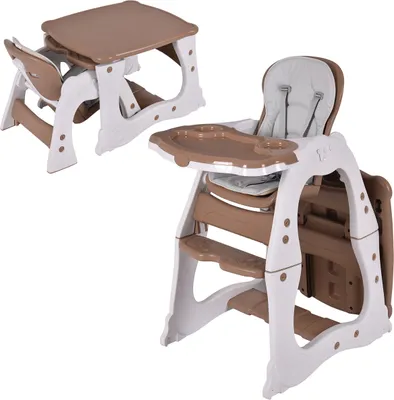 Produktbild von COSTWAY 3 in 1 Babyhochstuhl, Hochstuhl & Babystuhl & Sitzgruppe mit in 3 Positionen anpassbarem Essenstablett, 3 fach verstellbarer Rückenlehne und 5-Punkt Sicherheitsgurt (Braun)