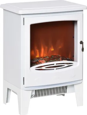 Produktbild von HOMCOM LED elektrický krb Stojaci krb Krbové kachle s efektom plameňa 900/1800W Kov ABS plast Sklo Biela 39 x 26 x 54,8 cm