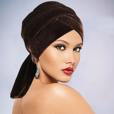 Obrázek produktu pro INF Sametový turban | Stylová pokrývka hlavy káva
