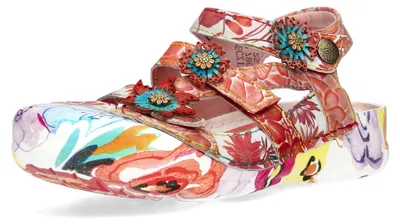 Produktbild von Laura Vita Damen Sandale mit floralen Nieten vorne geschlossen Beczierso 33, Größe:39 EU, Farbe:Rot