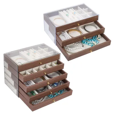 Immagine prodotto di Solidchoice - Set di 2 scatole portagioie in legno con vassoietti in velluto