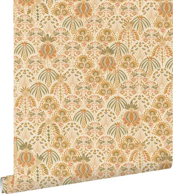 Zdjęcie produktu dla ESTAhome Tapeta vintage kwiaty w stylu secesyjnym pomarańczowymIochry żółtej 50 x 900 cm