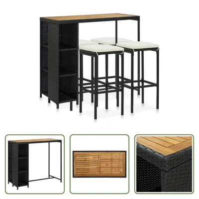 Produktbild von The Living Store 5-tlg. Gartenbar-Set mit Kissen Poly Rattan Schwarz