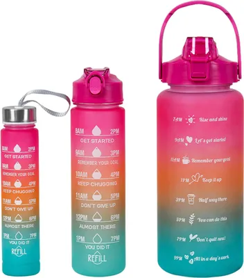 Produktbild von Stück Silikon-Trinkflaschen mit Strohhalm, auslaufsicher, BPA-frei, Farbverlaufsdesign, 9/25/64 oz, wiederverwendbare Wasserflasche mit Zeitmarkierungen für Fitnessstudio und Wandern