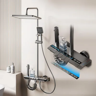 Duschpaneel mit LED-Display, höhenverstellbar 77–115 cm, 4 Funktionen