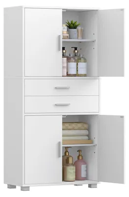 Immagine prodotto di Armadio alto da bagno con 4 ante e 2 cassetti, dimensioni 30 x 60 x 125,5 cm, colore bianco, modello SC60003X