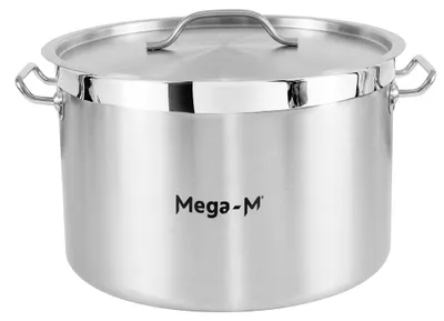 Zdjęcie produktu dla Garnek gastronomiczny średni ze stali nierdzewnej z pokrywką Mega-M PRO 32l 40x26 cm