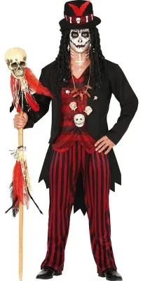 Produktbild von Voodoo Schamane Halloween Kostüm Magischer Anzug Schwarz Rot Mysteriöse Erscheinung Totem Accessoire, Größe: 52 - 54 (L) Farbe: Schwarz