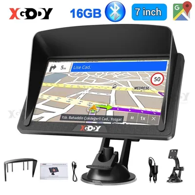 Obrázek produktu pro Navigační zařízení do auta, nákladního vozidla, osobního automobilu, 7palcový dotykový displej, GPS navigace s Bluetooth, vstup pro zpětnou kameru, asistent pro udržování jízdního pruhu, offline mapy, 16 GB