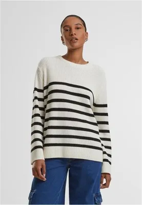 Productafbeelding van Damespullover Urban Classics, ribbelsweater met strepen, kleur: wit/zwart - maat: M
