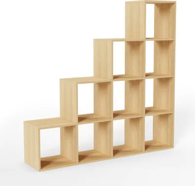 Zdjęcie produktu dla MIADOMODO® Półka na schody - Sonoma, 10 przegródek, 129,5x29x129,5 cm, do salonu, stabilna, otwarta, wolnostojąca, do wewnątrz, wykonana z płyty MDF - półka na schody