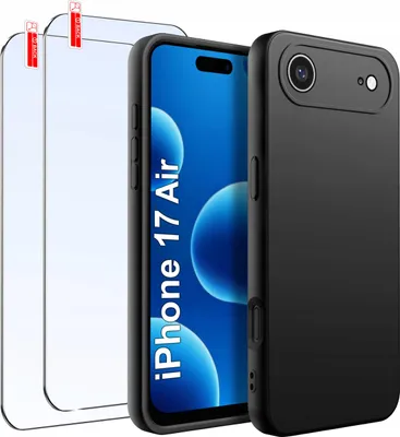Productafbeelding van Beschermhoes voor iPhone 17 Air | Mat zwart siliconen, slank model + 2 stuks screenprotector (glas)