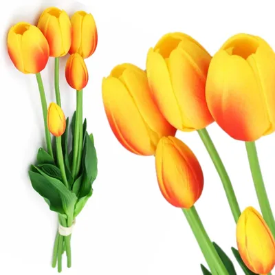 Obrázok produktu pre Umelý tulipán gumový 46 cm dekoratívny kvet realistický tulipán do vázy oranžovo červený