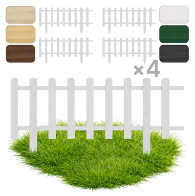 Produktbild von Floranica 4 Stk. Zierzaun aus Holz 100 x 20 cm Weiß (imprägniert) Steckzaun als Beeteinfassung Rasenkante Tierzaun Bauernzaun